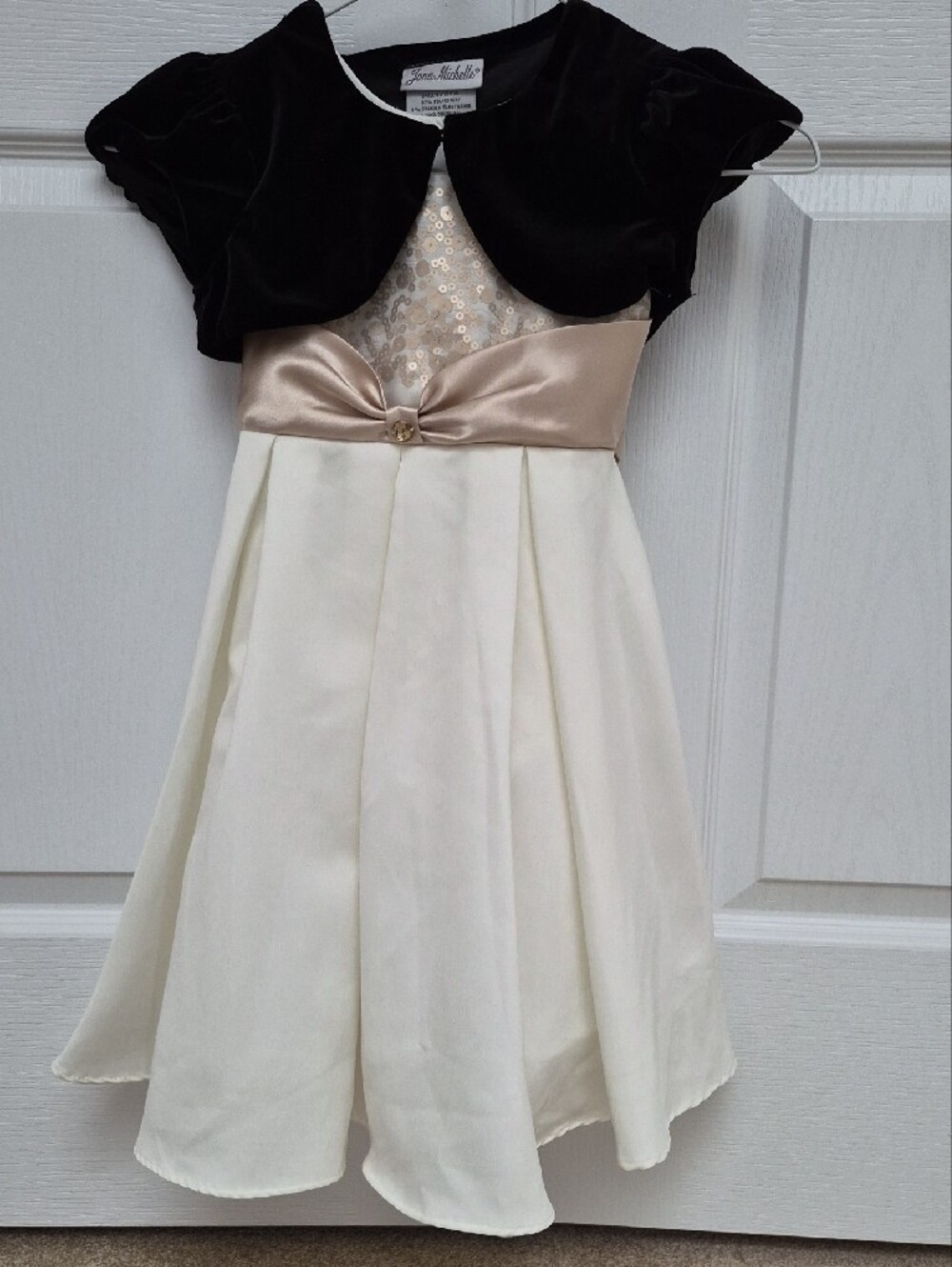 Jona Michelle Ivory Dress with Champagne Sequin Bodice and Sash - Picture 6 of 8